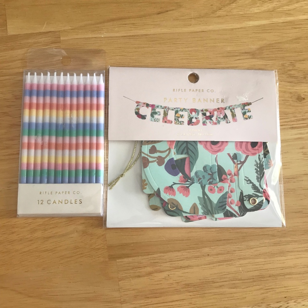 Rifle Paper Candles and Party Banner “CELEBRATE”